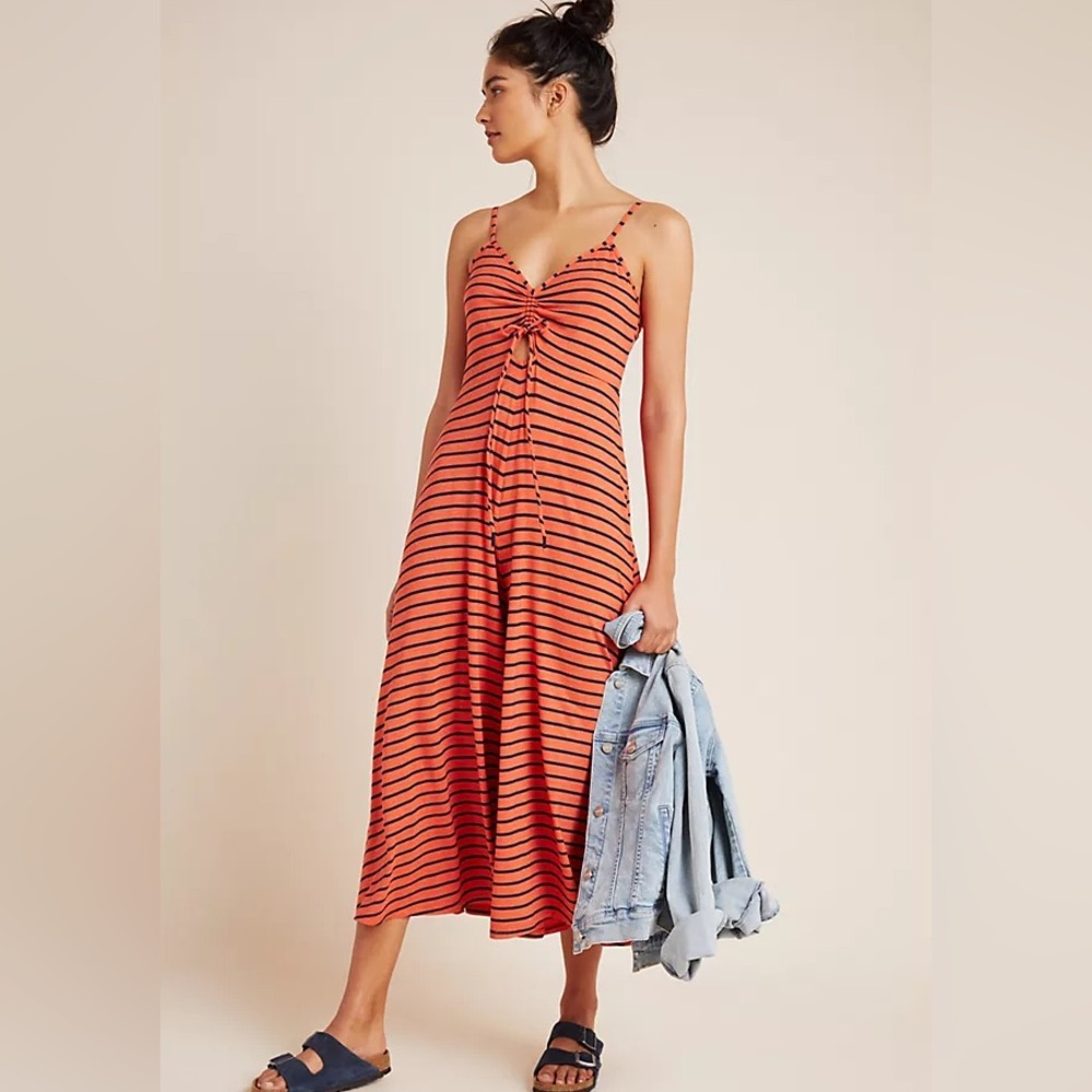 Anthropologie Red and Black Striped Jumpsuit